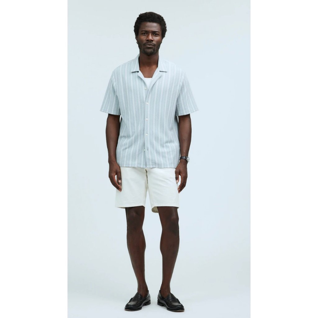 Madewell Light Blue And White Striped Short Sleeve Button-Down Shirt